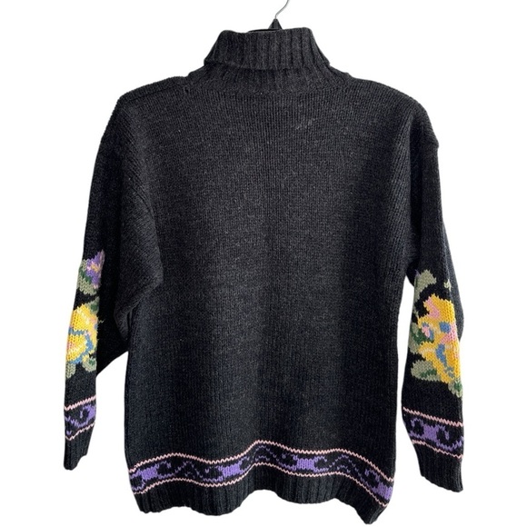 VTG Interim Turtleneck Sweater Abstract Floral Artsy 90s Women Large Cottagecore - Picture 6 of 12